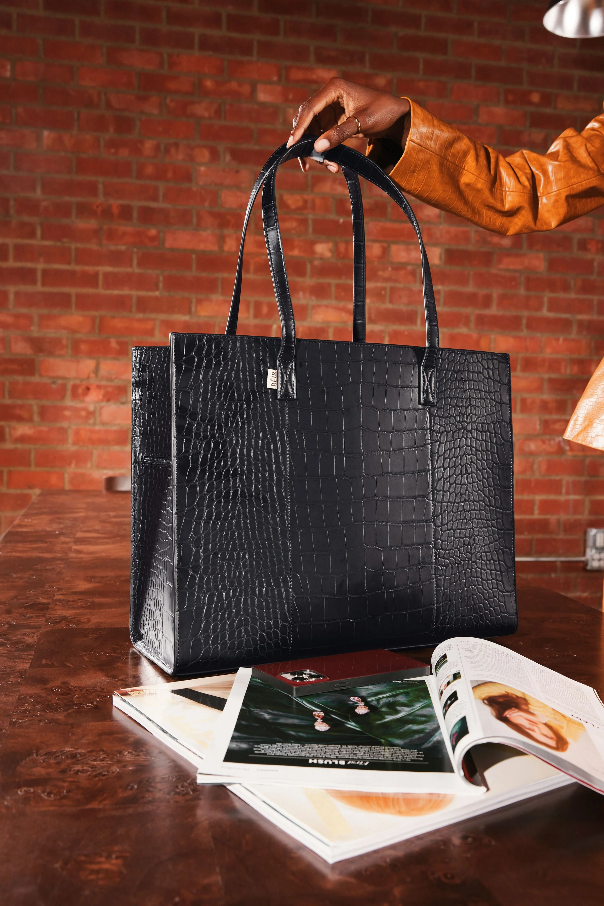 Resale The Large Work Tote in Black Croc - Image 12