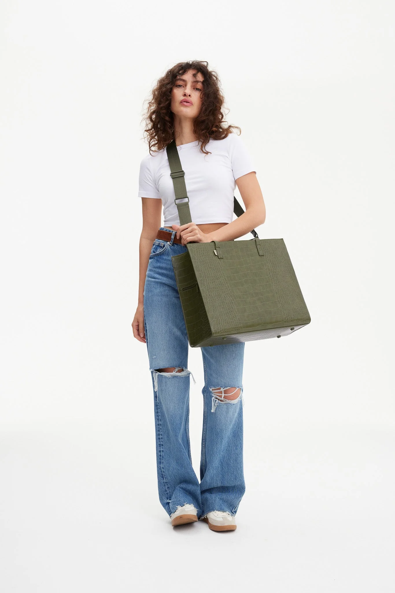 Resale The Large Work Tote in Olive Croc - Image 9