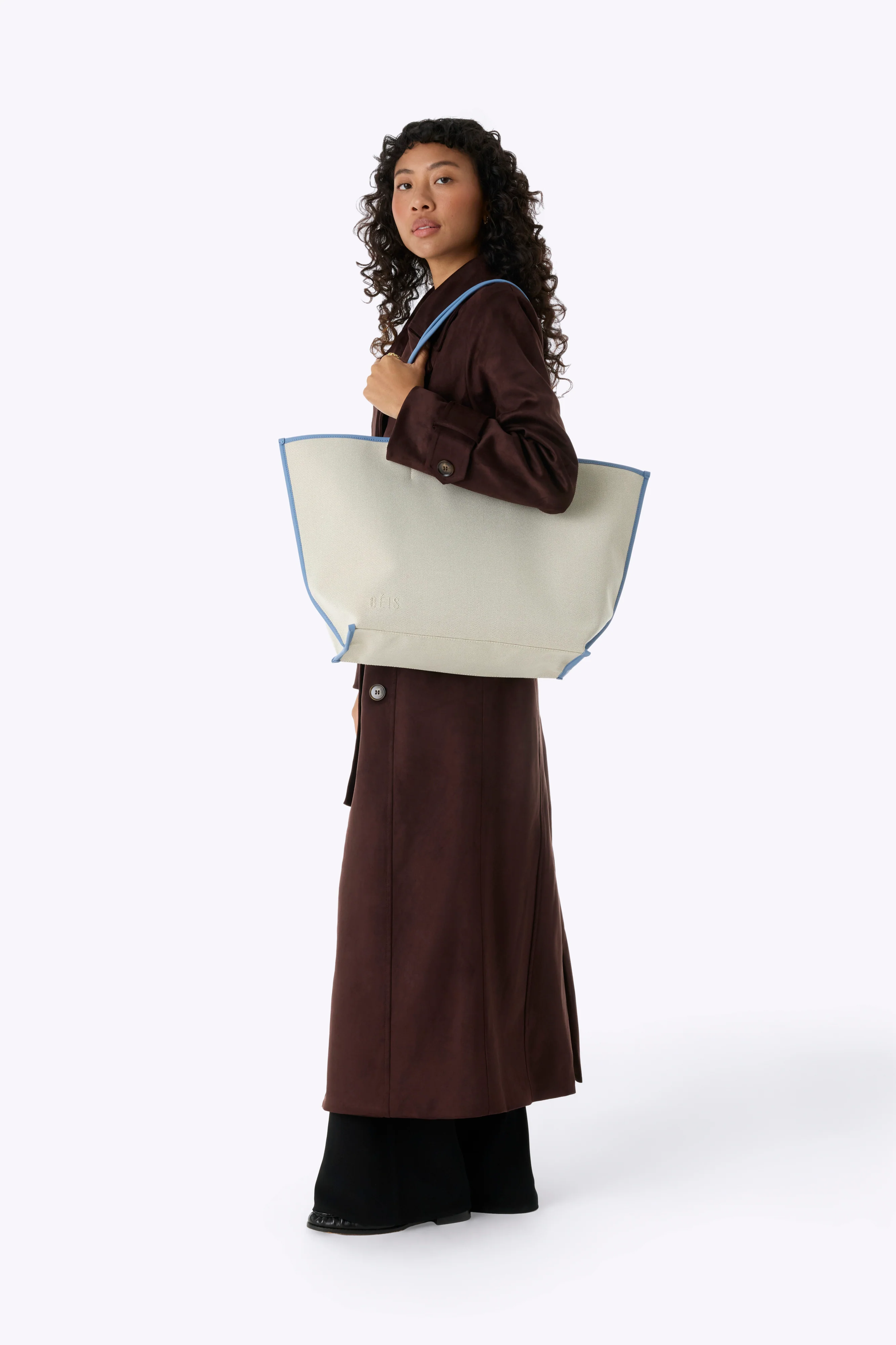 The Canvas and Leather Tote in Dusty Blue - Image 5