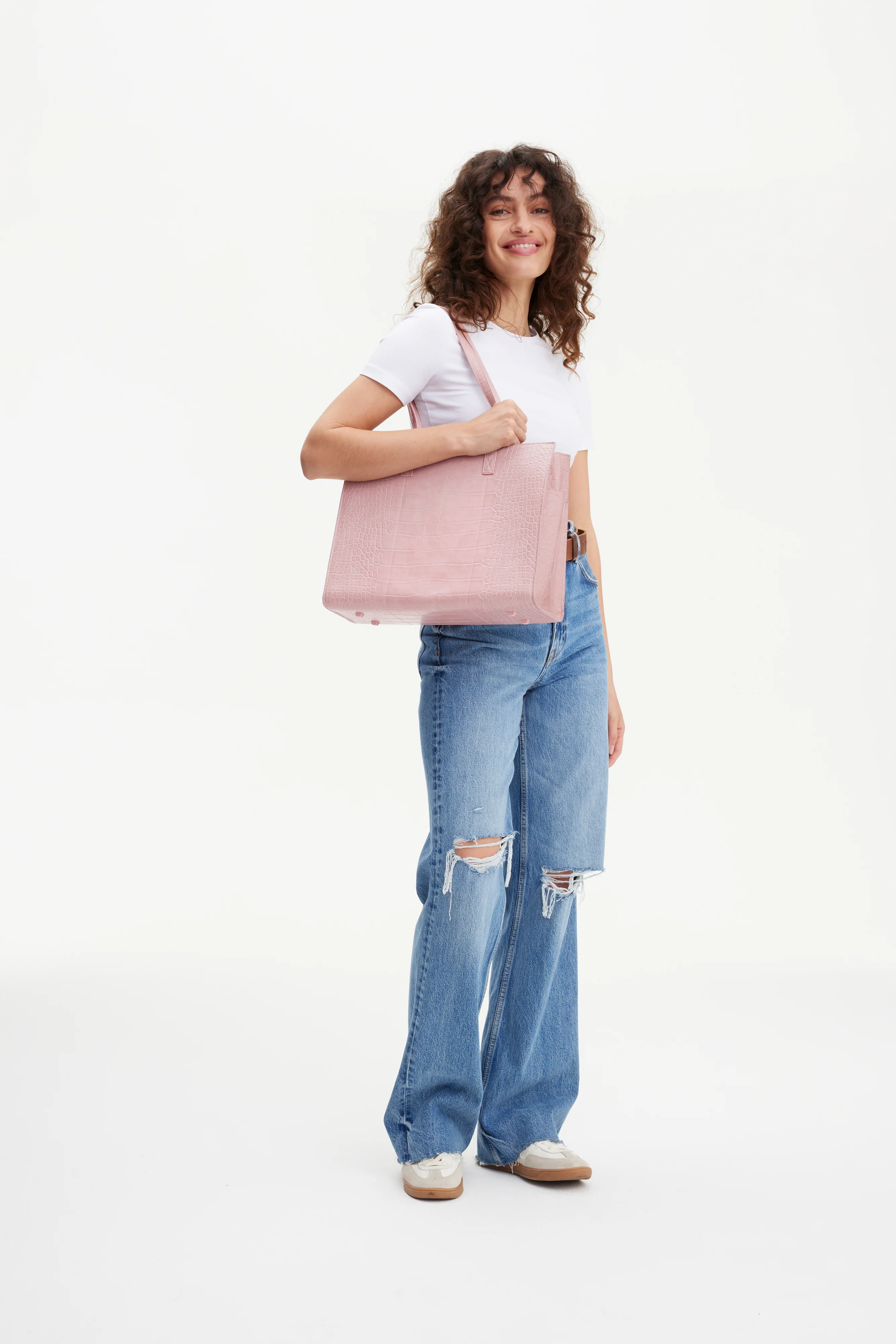 The Work Tote in Atlas Pink Croc - Image 3